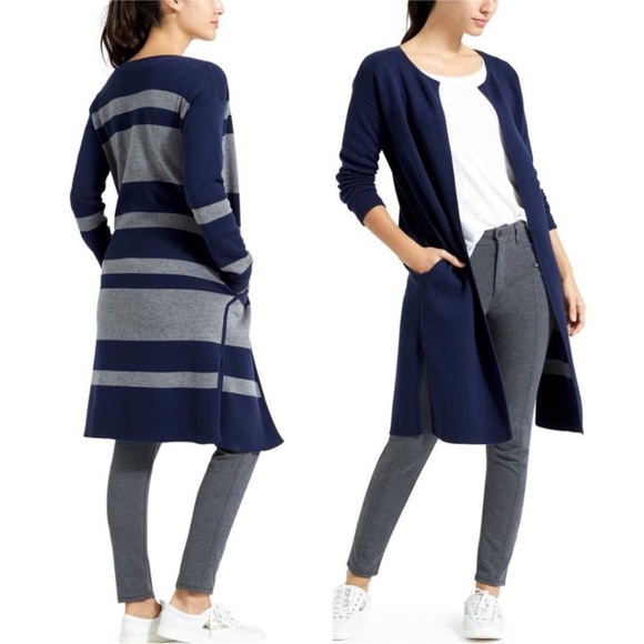 Athleta Sweaters - Athleta reversible explore striped long open front cardigan size L